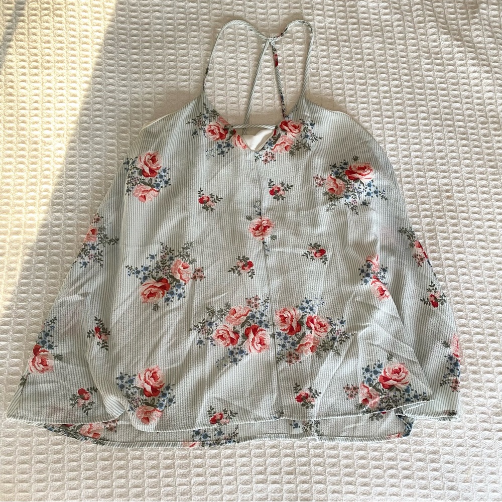 Alya blue striped floral print tank top size Medium